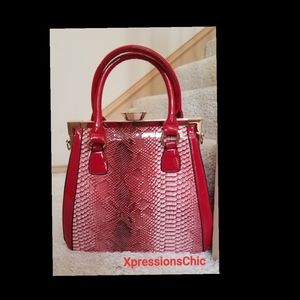 Red Patent Snake Skin Handbag